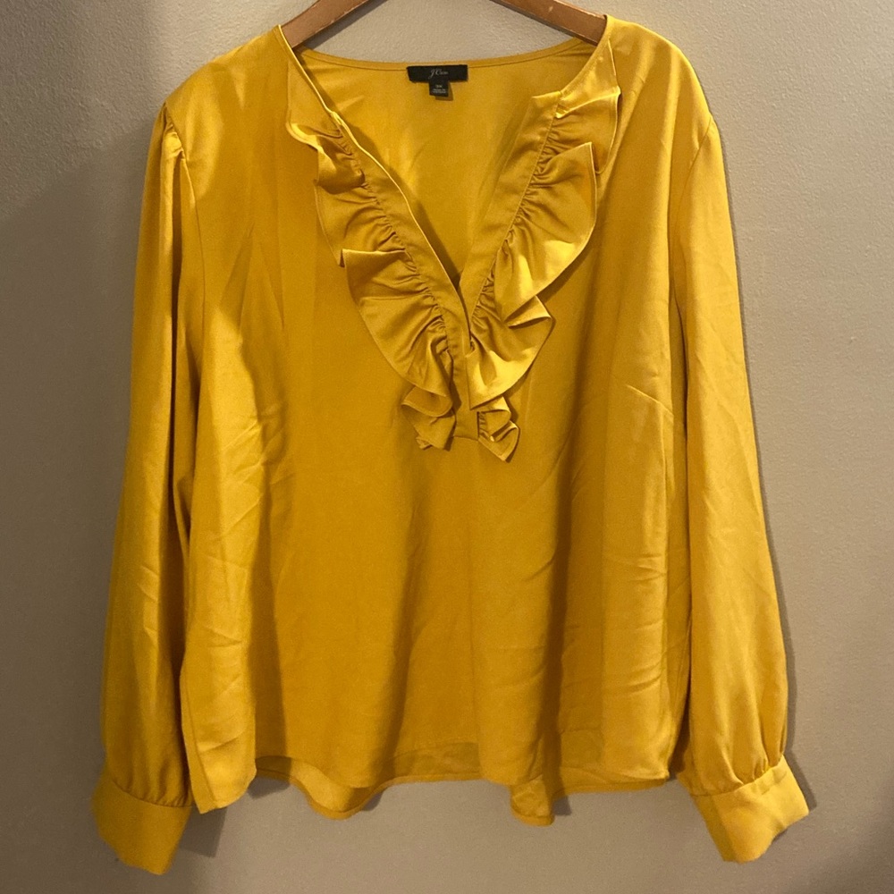 J. Crew Yellow Ruffle V-Neck Blouse
